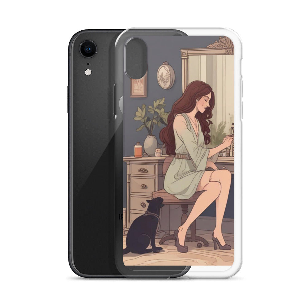 Elegant woman with black cat Clear Case for iPhone®