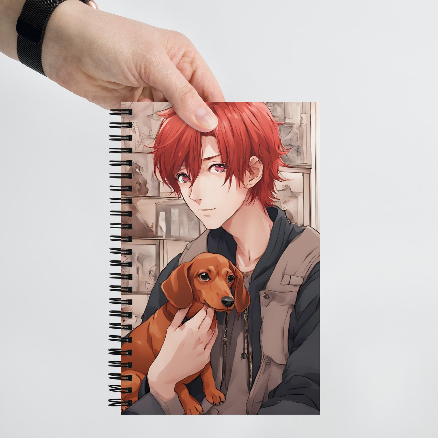 Anime guy and puppy Spiral notebook